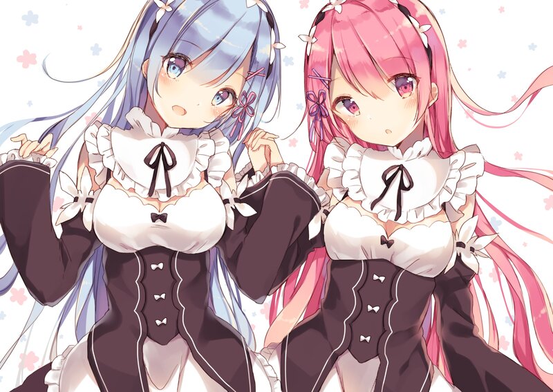 Two Anime Girls — Pink, Cheerful, Maid Outfits