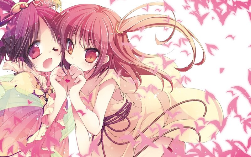 Two Anime Girls — Pink, Cheerful, Pink Hair, Hearts