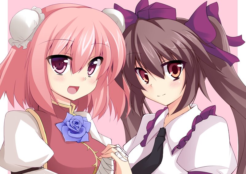 Two Anime Girls — Pink, Cheerful, Roses