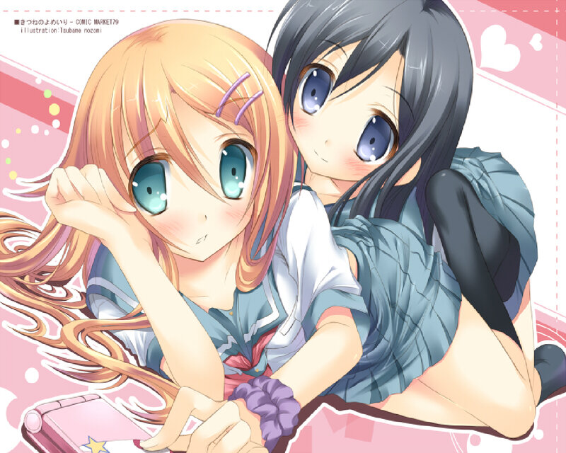 Two Anime Girls — Pink, Cheerful, School Uniforms