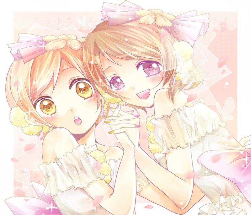 Two Anime Girls — Pink, Cheerful, Spring, Bows, Flowers