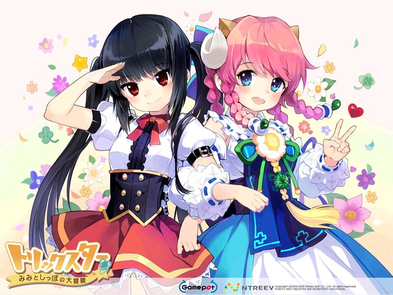 Two Anime Girls — Pink, Cheerful, Spring, Flowers, Peace Sign
