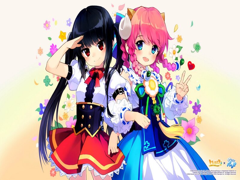 Two Anime Girls — Pink, Cheerful, Spring, Flowers