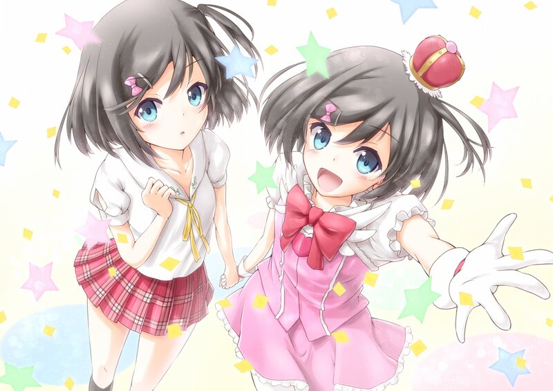 Two Anime Girls — Pink, Cheerful, Stars