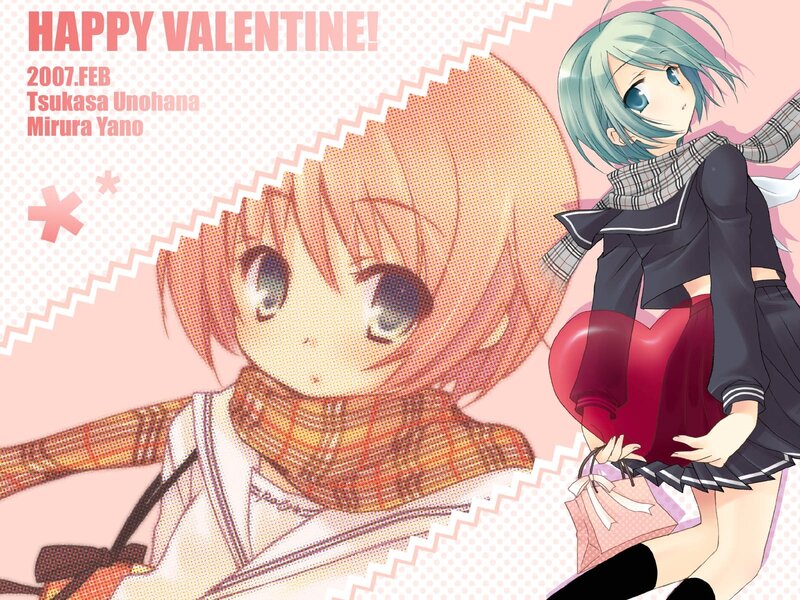 Two Anime Girls — Pink, Cheerful, Winter