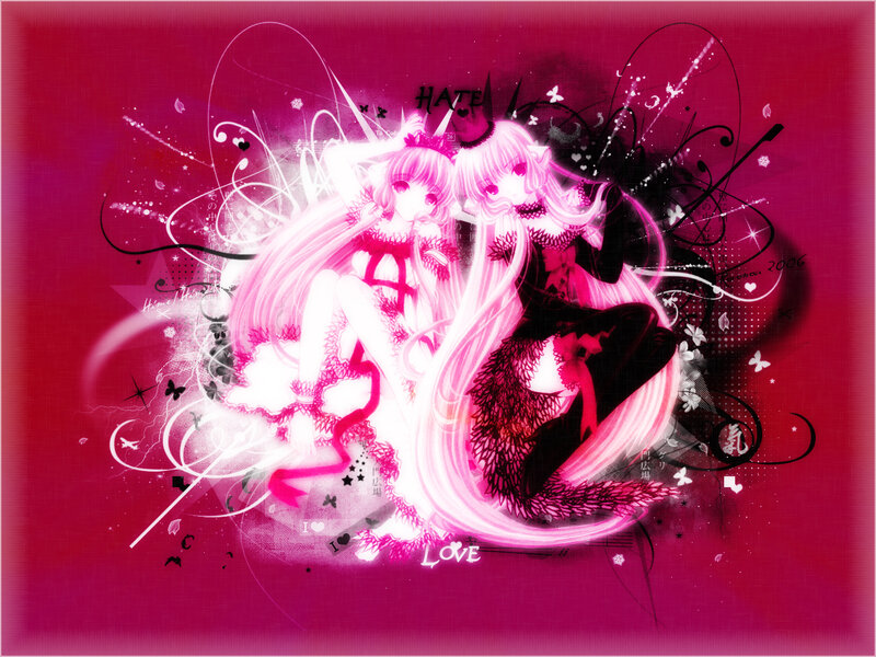 Two Anime Girls — Pink, Dramatic, Digital Art