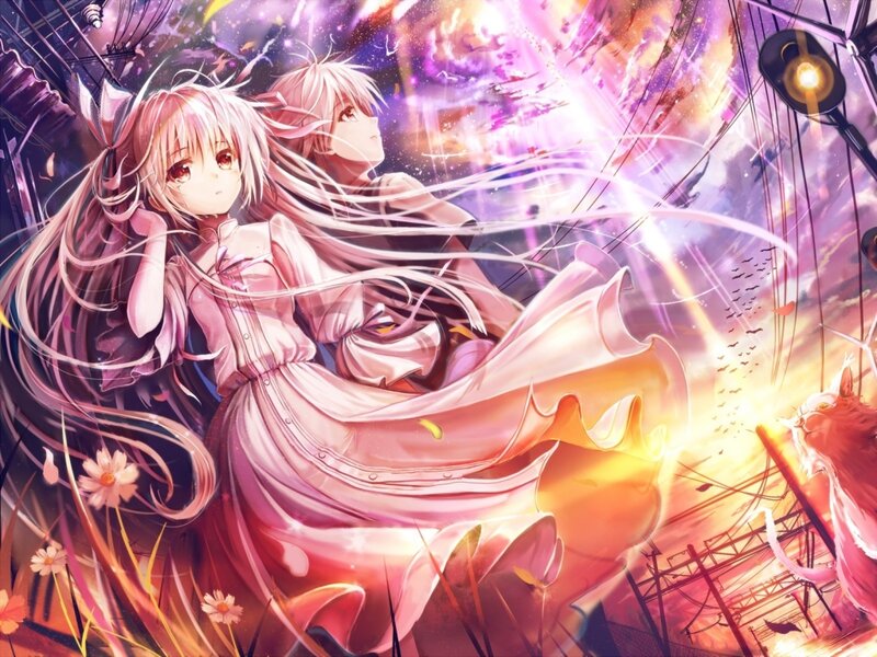 Two Anime Girls — Pink, Dramatic, Sunset