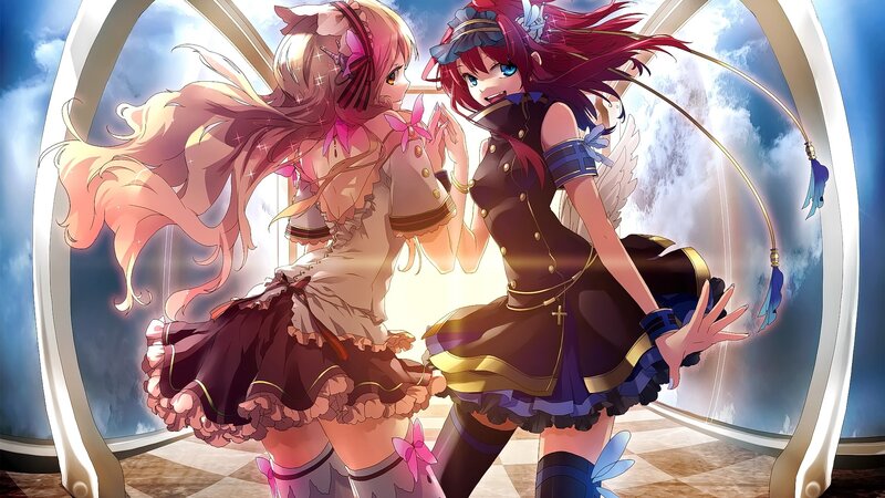 Two Anime Girls — Pink, Dramatic, Wings, Dress
