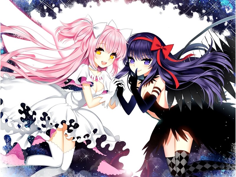 Two Anime Girls — Pink, Dramatic, Wings, Long Hair