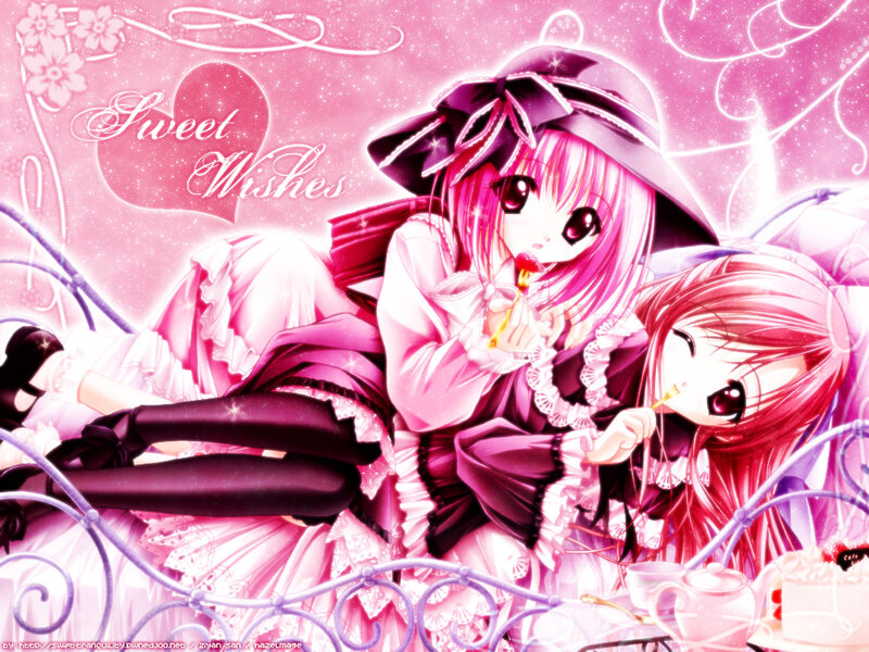 Two Anime Girls — Pink, Dreamy, Cake