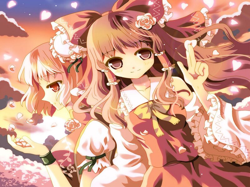 Two Anime Girls — Pink, Dreamy, Sunset