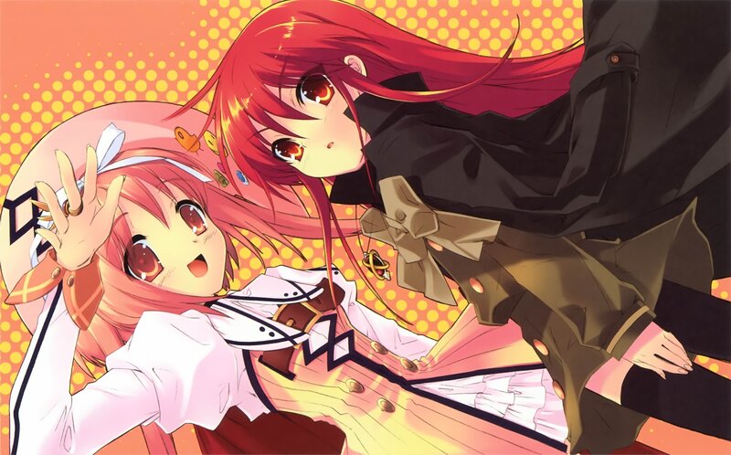 Two Anime Girls — Pink, Dynamic, Red Hair