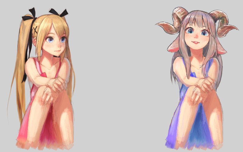Two Anime Girls — Pink, Neutral, Digital Art