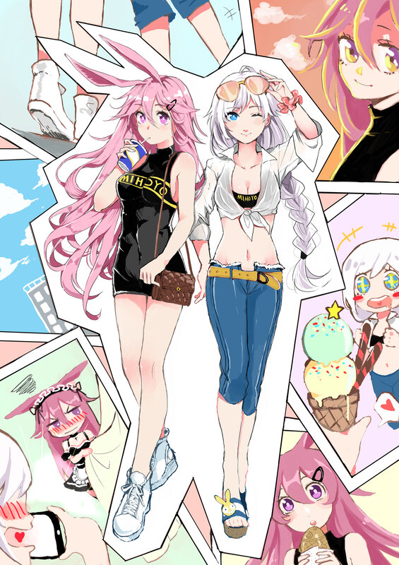 Two Anime Girls — Pink, Playful, Afternoon, Ice Cream