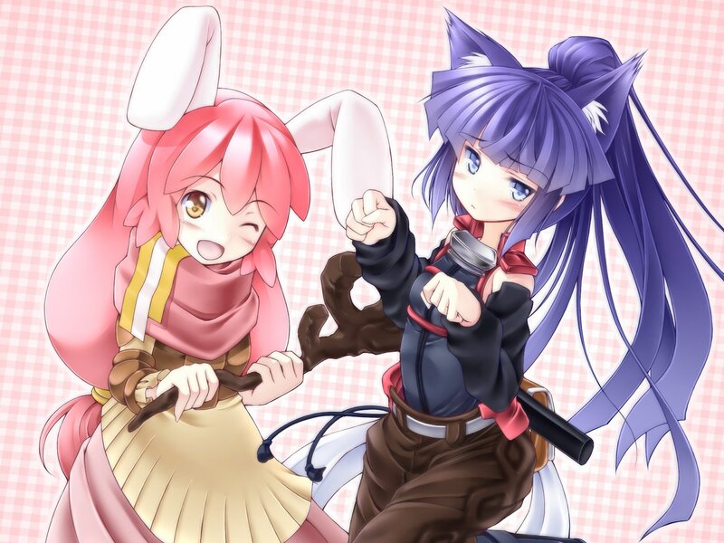 Two Anime Girls — Pink, Playful, Bunny Ears, Cat Ears