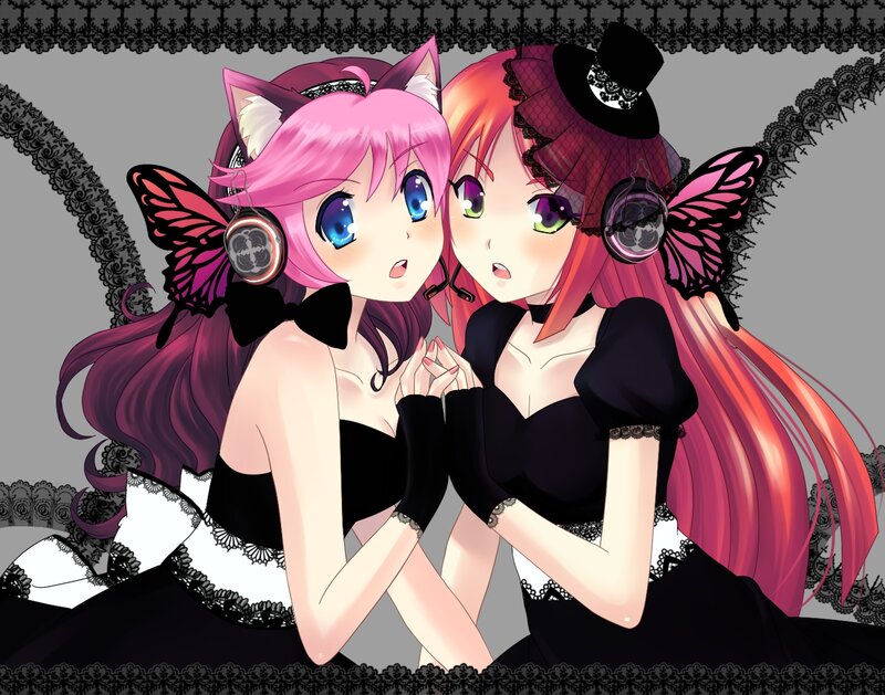 Two Anime Girls — Pink, Playful, Butterfly Wings