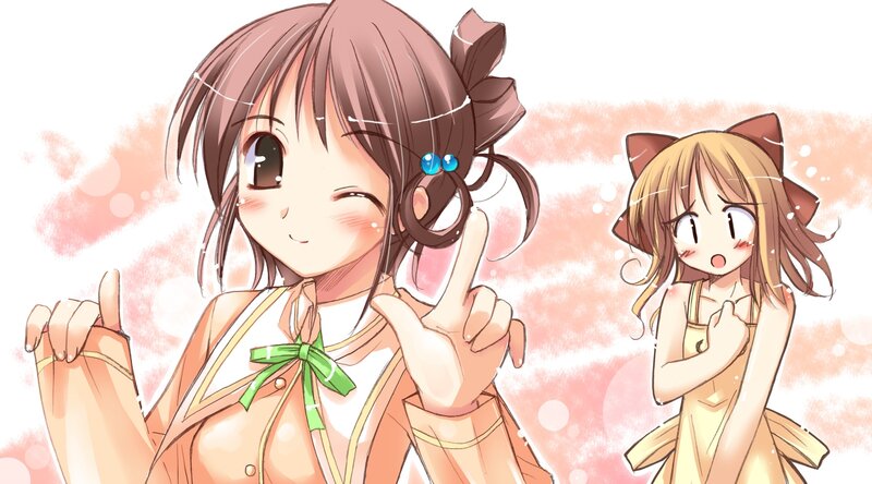 Two Anime Girls — Pink, Playful, Cat Ears, Bows, School Uniform