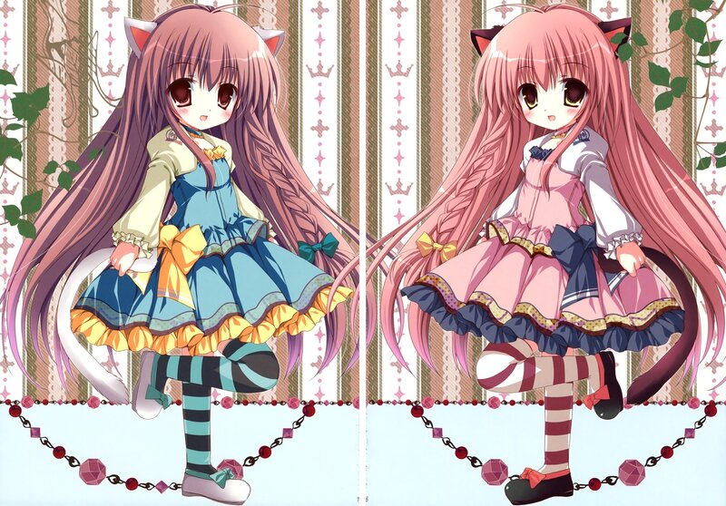Two Anime Girls — Pink, Playful, Cat Ears, Cat Tails