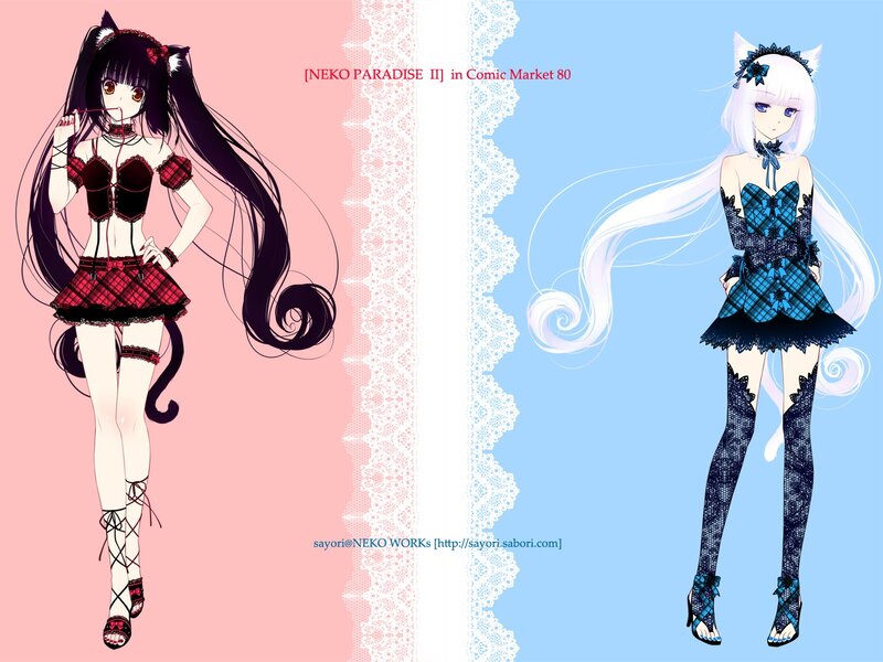 Two Anime Girls — Pink, Playful, Cat Ears, Lacy Dresses