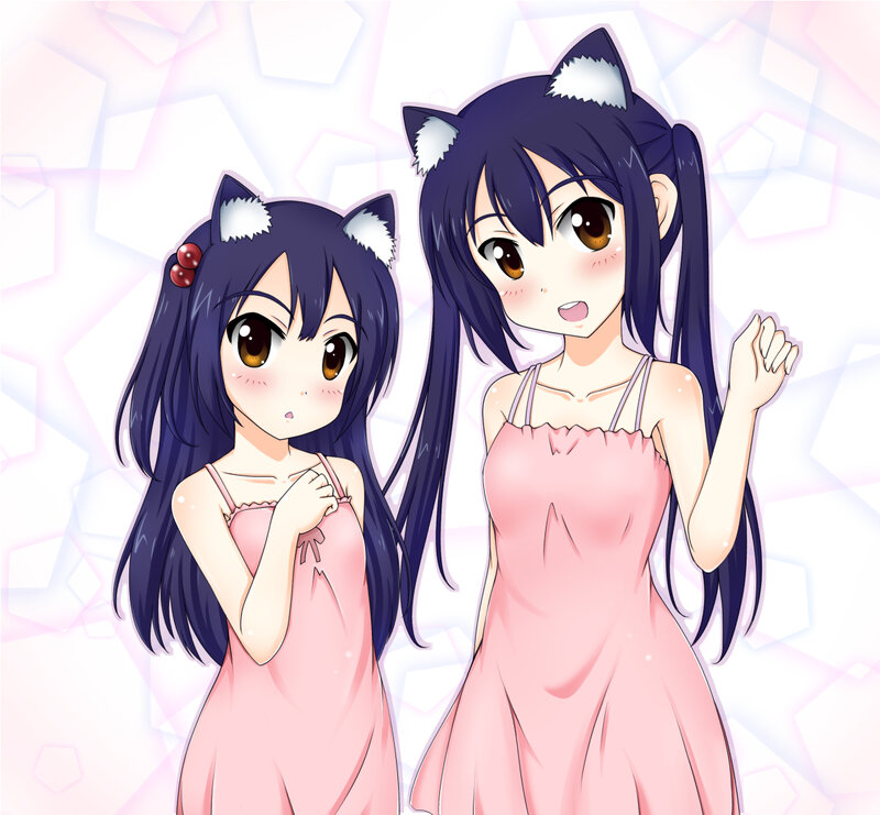 Two Anime Girls — Pink, Playful, Cat Ears, Pink Dresses