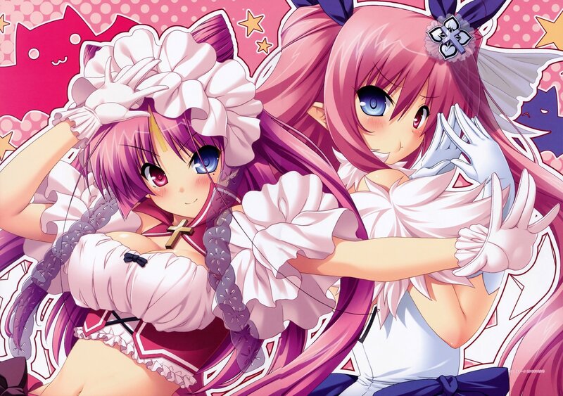 Two Anime Girls — Pink, Playful, Cat