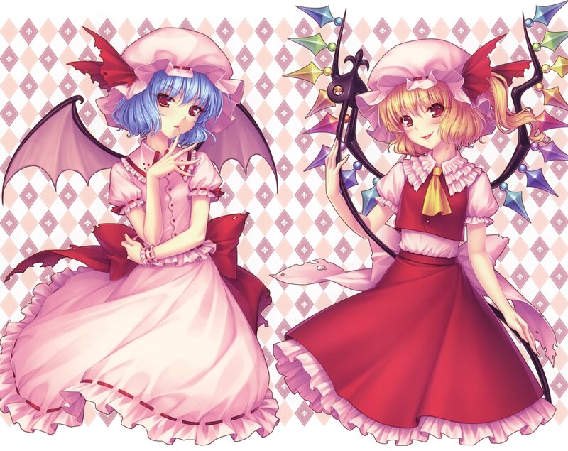 Two Anime Girls — Pink, Playful, Dresses, Wings, Hats