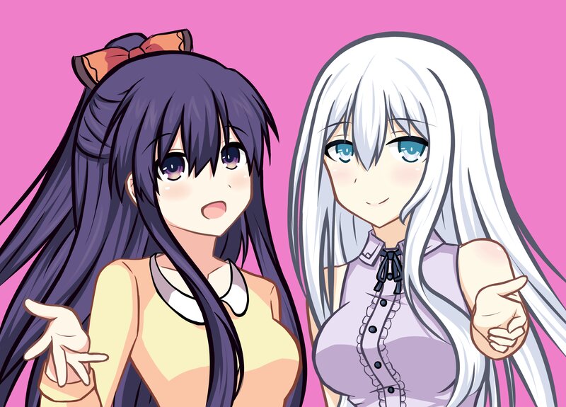 Two Anime Girls — Pink, Playful, Long Hair, Bows