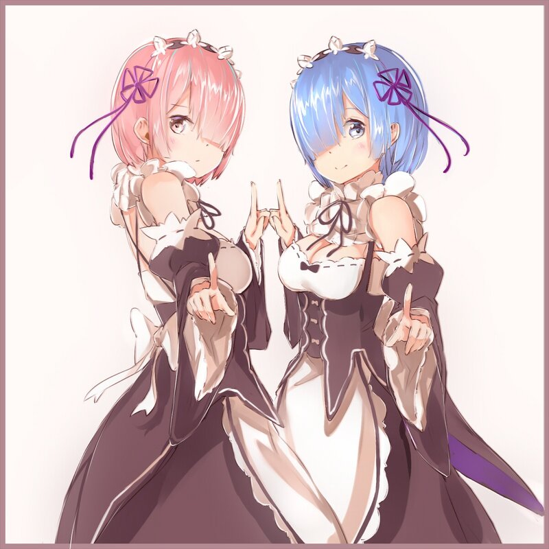 Two Anime Girls — Pink, Playful, Maid Outfits, Bows