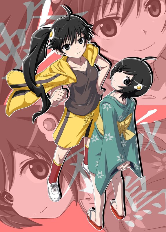 Two Anime Girls — Pink, Playful, Pigtails, Kimono