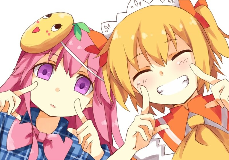 Two Anime Girls — Pink, Playful, Pink Hair, Yellow Hair