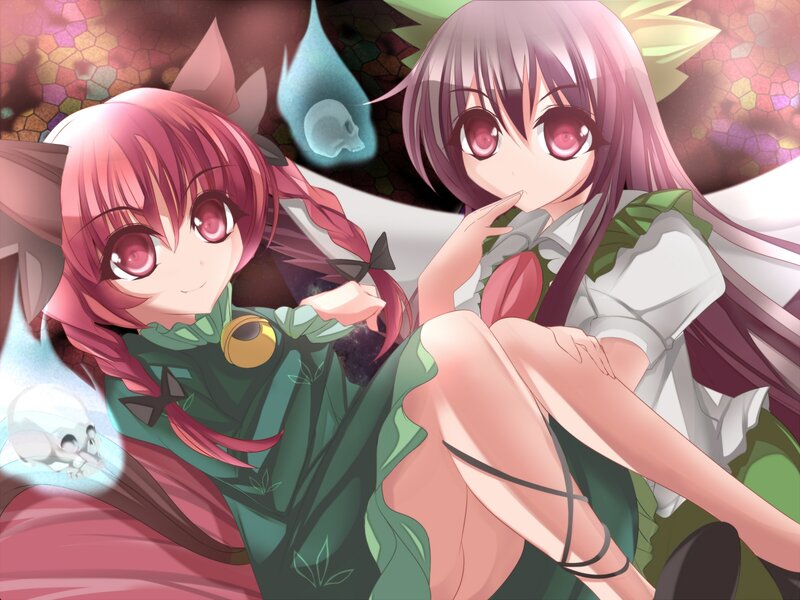 Two Anime Girls — Pink, Playful, Skull