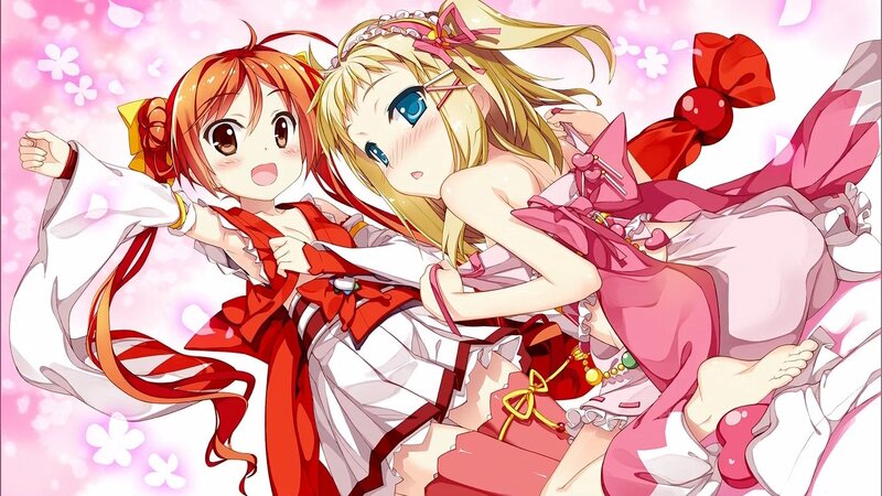 Two Anime Girls — Pink, Playful, Spring, Cherry Blossoms