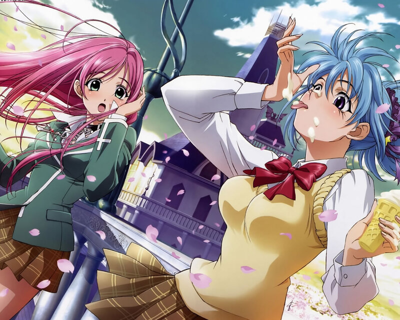Two Anime Girls — Pink, Playful, Spring, School Uniforms