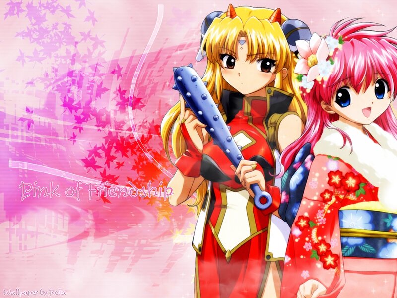 Two Anime Girls — Pink, Playful, Sword