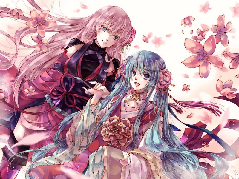 Two Anime Girls — Pink, Serene, Spring, Cherry Blossoms