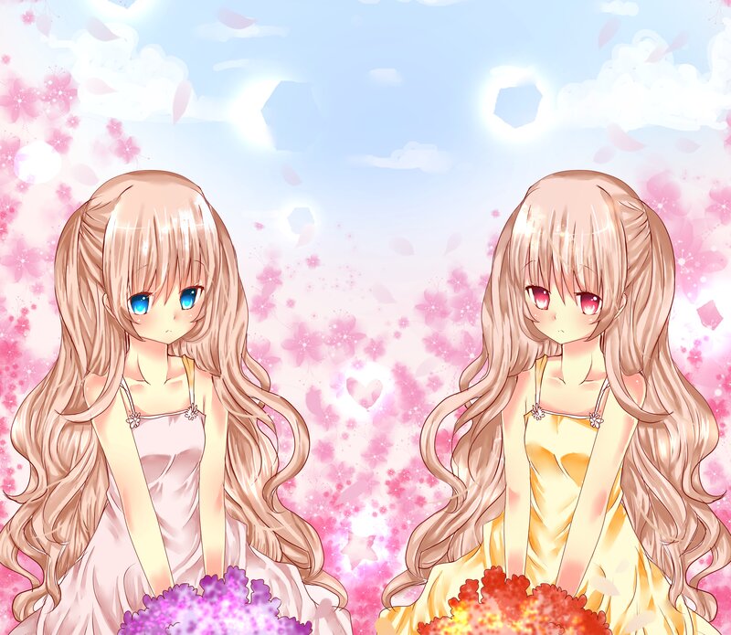 Two Anime Girls — Pink, Serene, Spring, Flowers