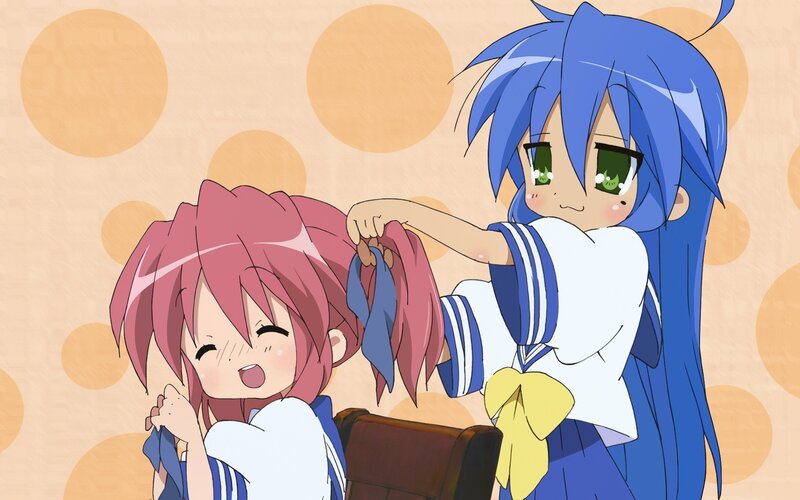 Two Anime Girls Playing — Blue, Playful