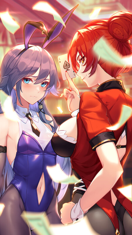 Two Anime Girls Playing Cards