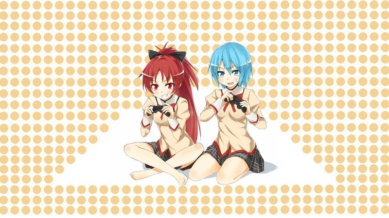 Two Anime Girls Playing Game — Blue