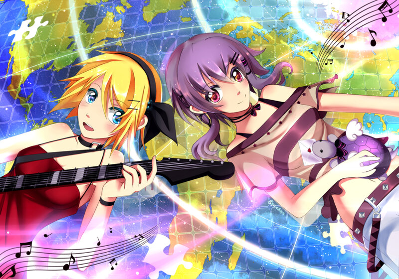 Two Anime Girls Playing Music — Purple