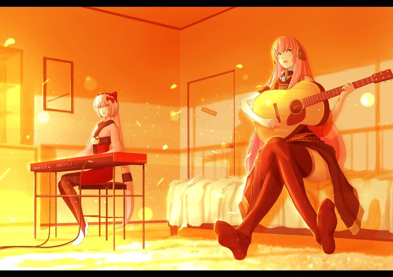 Two Anime Girls Playing Music