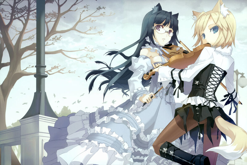 Two Anime Girls Playing Violin