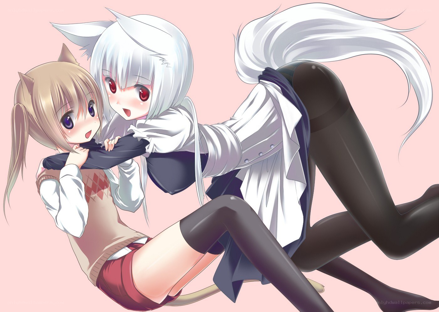 Two anime girls playing