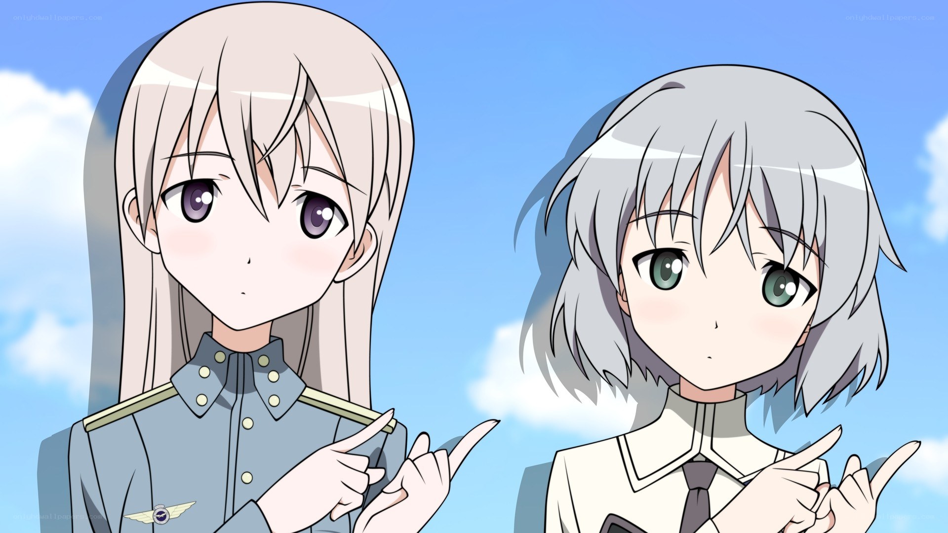 two anime girls pointing