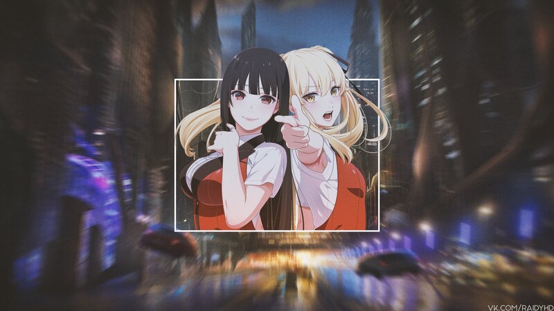 Two Anime Girls Pointing — Blue, Dynamic