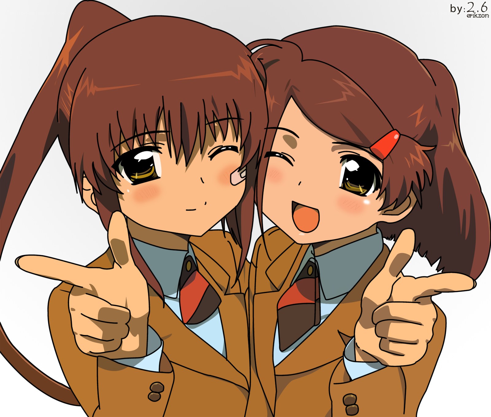 two anime girls pointing