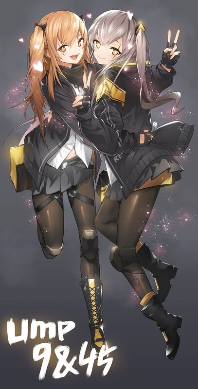 Two Anime Girls Posing — Black, Playful
