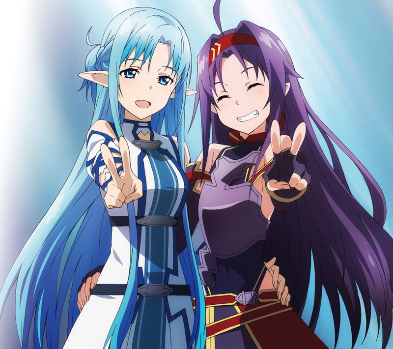 Two Anime Girls Posing — Blue, Cheerful