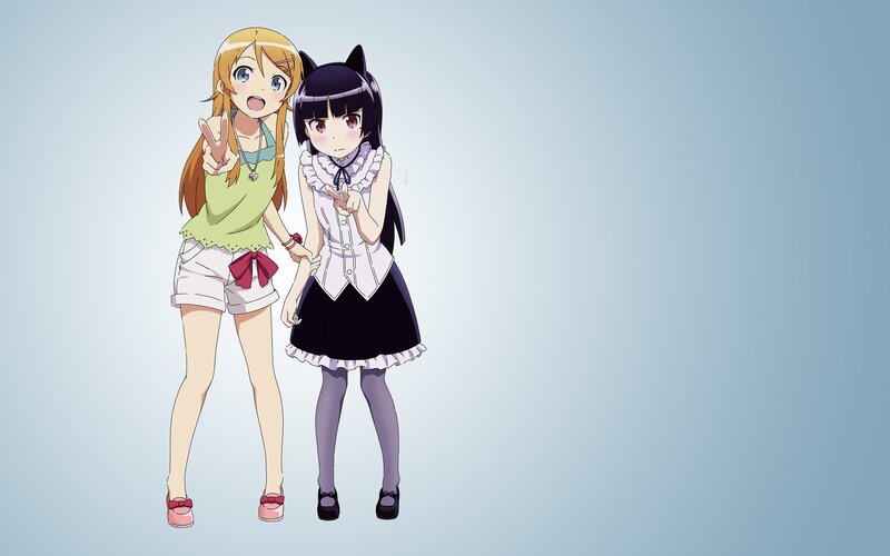 Two Anime Girls Posing — Blue, Playful, Cat Ears