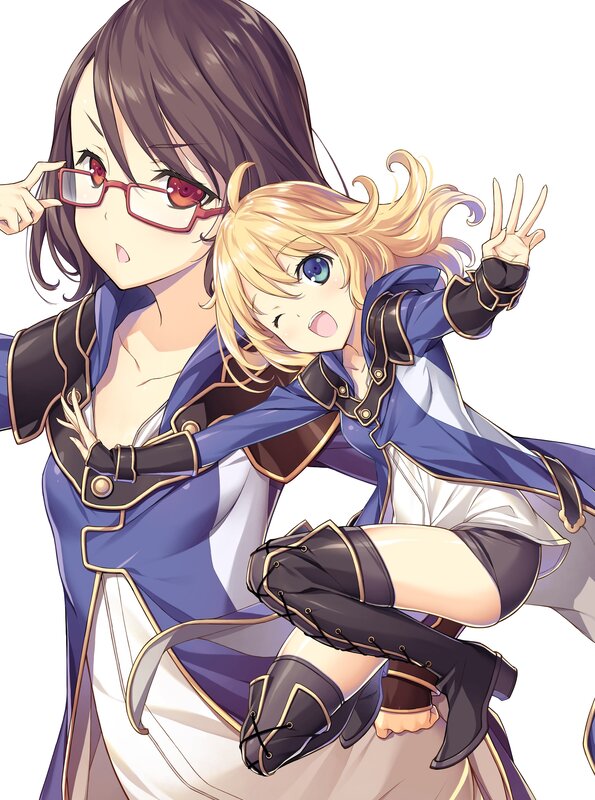 Two Anime Girls Posing — Blue, Playful, Glasses